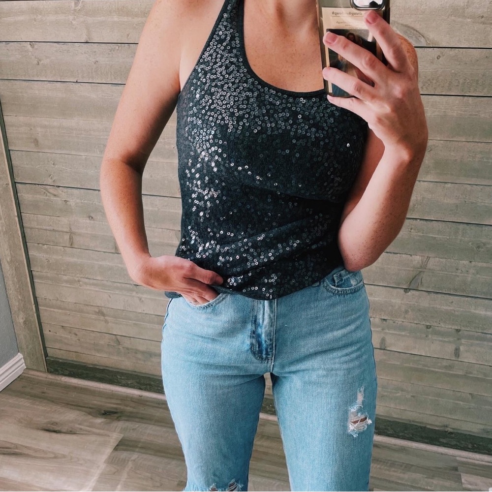 Gray Sequins Tank Top